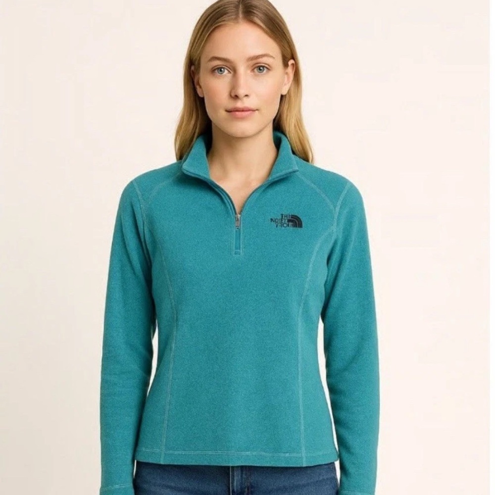 The North Face Women’s TKA Glacier ¼ Zip Fleece Pullover – Light Aqua – Size Sm